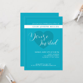 Bright Rich Sky Blue Script Geburtstagseinladung Einladung