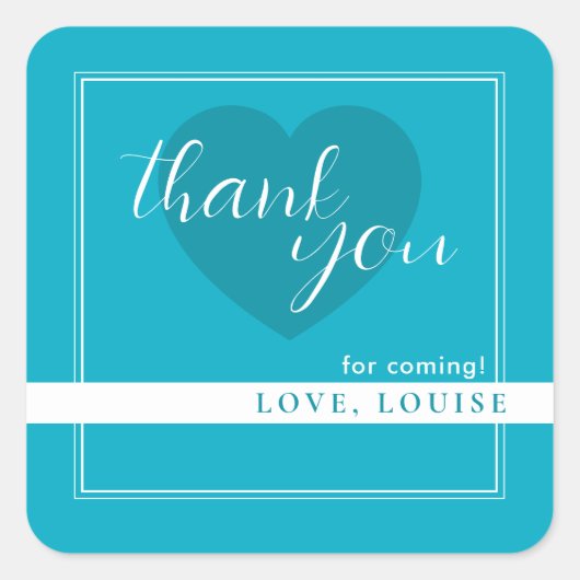 Bright Rich Sky Blue Vielen Dank Herzsticker Quadratischer Aufkleber (Vorderseite)