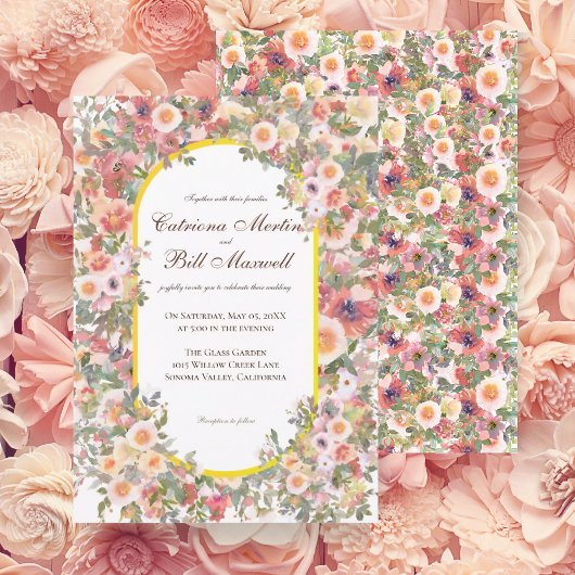 Bright Romantic Colorful Floral Wedding Invitation Einladung