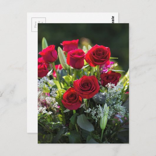 Bright Romantische Rote Rose Bouquet Postkarte (Vorne/Hinten)