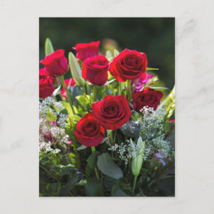 Bright Romantische Rote Rose Bouquet Postkarte