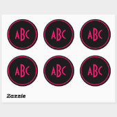 Bright-Rosa- und Black-Circle-Monogramm Runder Aufkleber (Blatt)