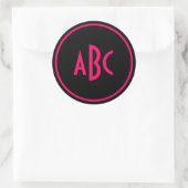 Bright-Rosa- und Black-Circle-Monogramm Runder Aufkleber (Tasche)