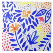 Bright Royal Blue Floral Spring Pattern Fliese (Vorderseite)