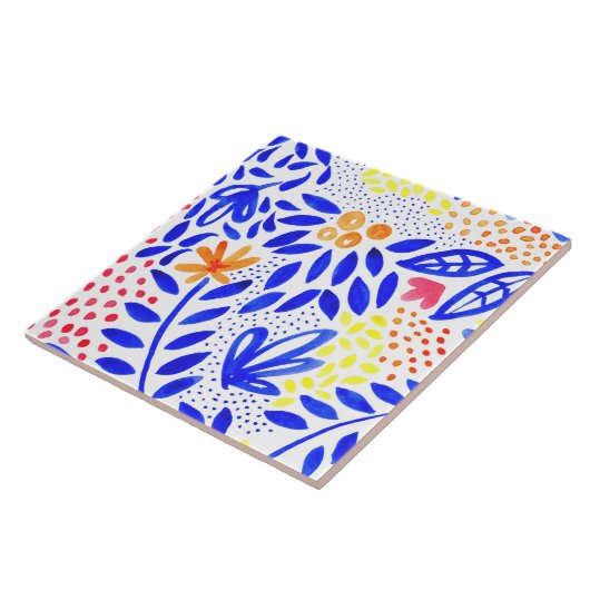 Bright Royal Blue Floral Spring Pattern Fliese (Seite)