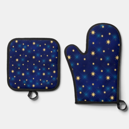 BRIGHT ROYAL BLUE MIT GOLD STARS OFENHANDSCHUH & Topflappen-Set (Vorderseite)