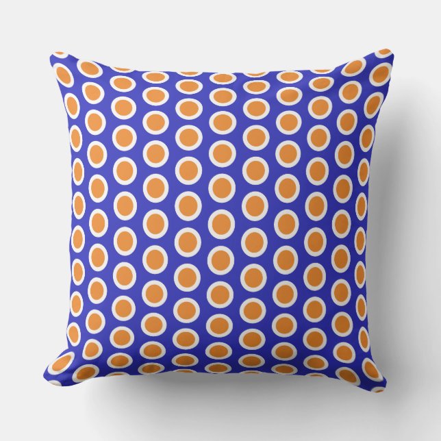 Bright Royal Blue Orange Tiled Geometric Muster Kissen (Vorderseite)