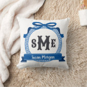 Bright Sail Blue Griechischer Key Bow Monogramm Kissen (Decke)