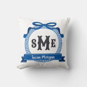 Bright Sail Blue Griechischer Key Bow Monogramm Kissen