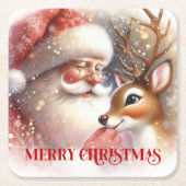 Bright Santa Claus Rudolph Festive Holiday Coaster Rechteckiger Pappuntersetzer (Vorderseite)