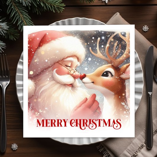 Bright Santa Rudolph Christmas Table Napkins Serviette