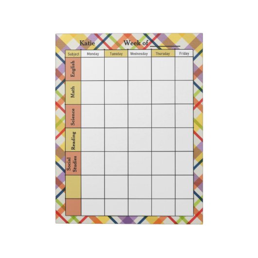 Bright School Plaid Homework Assignment Notizblock (Rotiert)