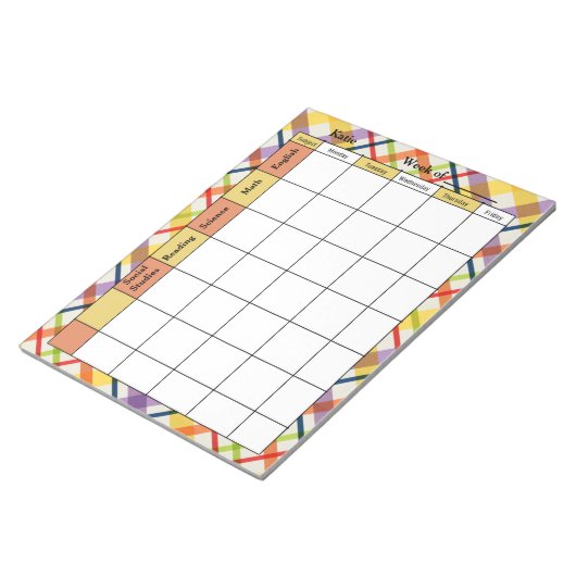 Bright School Plaid Homework Assignment Notizblock (angewinkelt)