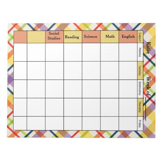 Bright School Plaid Homework Assignment Notizblock (Vorderseite)