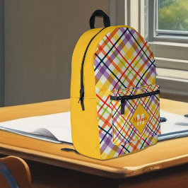 Bright School Plaid Yellow Monogram Bedruckter Rucksack