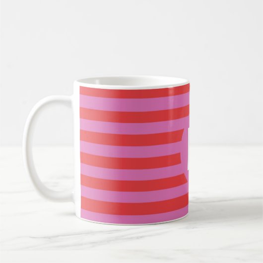Bright Shades of Pink Striped Monogrammed Kaffeetasse (Links)