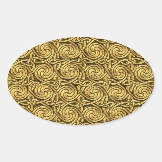 Bright Shiny Golden Celtic Spiral Knock Muster Ovaler Aufkleber (Vorderseite)