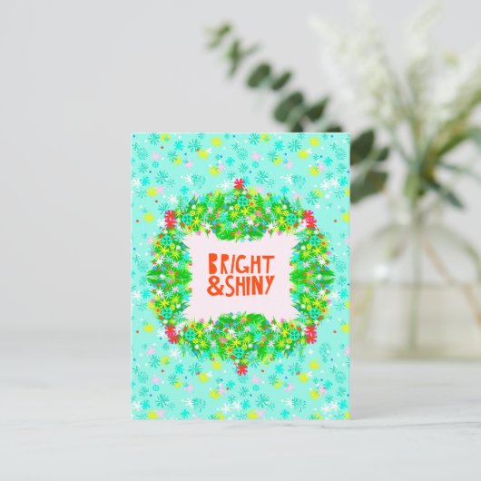 Bright & Shiny Wreath Feiertagspostkarte (Stehend Vorderseite)
