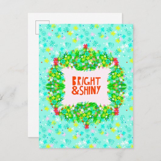 Bright & Shiny Wreath Feiertagspostkarte (Vorne/Hinten)