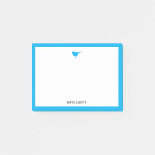 Bright Sky Blue Bird und Border mit Weiß und Name Post-it Klebezettel