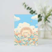 Bright Sky Blue Kawaii Hedgehog Meadow Postkarte (Stehend Vorderseite)