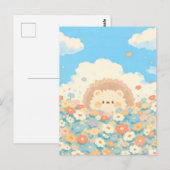 Bright Sky Blue Kawaii Hedgehog Meadow Postkarte (Vorne/Hinten)