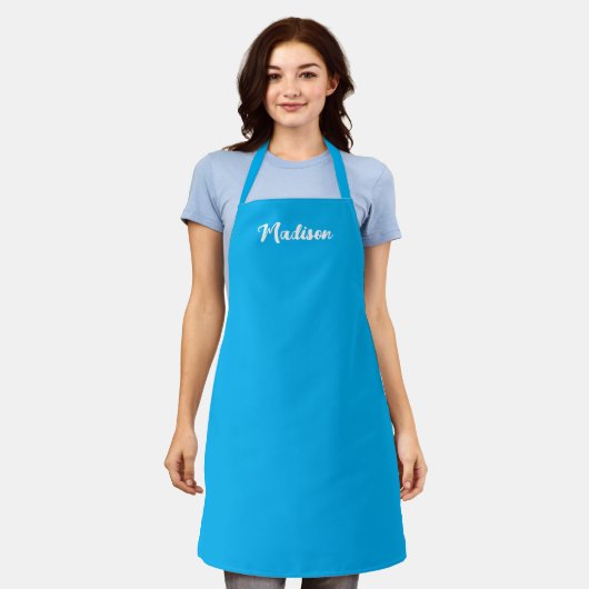 Bright Sky Blue Script Personalisiert Womens Backe Schürze (Getragen)