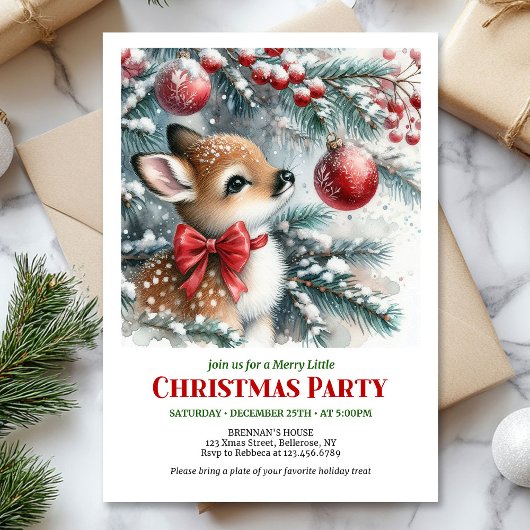 Bright snowy forest baby deer Christmas invitation Einladung