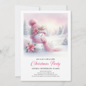 Bright Snowy Forest Pink Snowman Christmas Invite Einladung (Vorderseite)