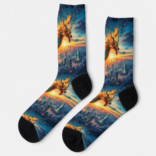 Bright Socks RANDOPIX Green Fire Dragon 0039513 Socken (Linkes Detail)