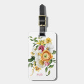 Bright Spring Floral Bouquet mit Monogram Gepäckanhänger (Vorderseite vertikal)