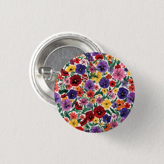 Bright Spring Pansies Floral Garden Pattern Button (Vorne & Hinten)