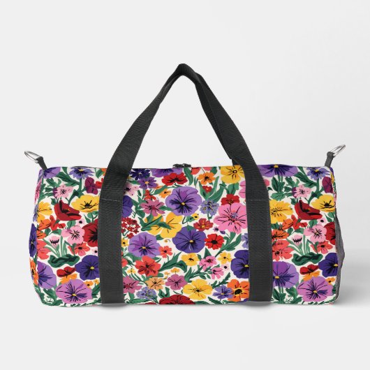 Bright Spring Pansies Floral Garden Pattern Duffle Bag (Vorderseite)