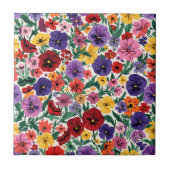 Bright Spring Pansies Floral Garden Pattern Fliese (Vorderseite)