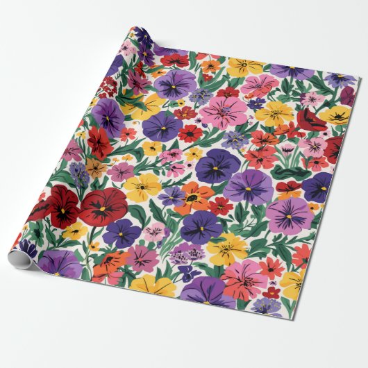Bright Spring Pansies Floral Garden Pattern Geschenkpapier (Ungerollt)