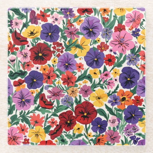 Bright Spring Pansies Floral Garden Pattern Glasuntersetzer (Vorderseite)