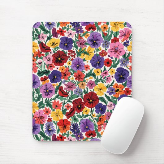 Bright Spring Pansies Floral Garden Pattern Mousepad (Mit Mouse)