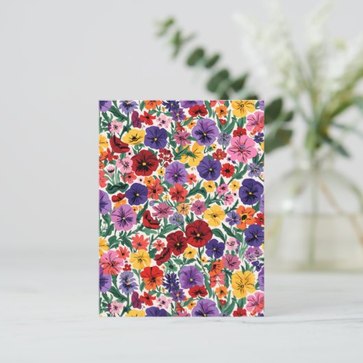 Bright Spring Pansies Floral Garden Pattern Postkarte (Stehend Vorderseite)
