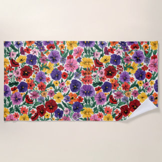Bright Spring Pansies Floral Garden Pattern Strandtuch
