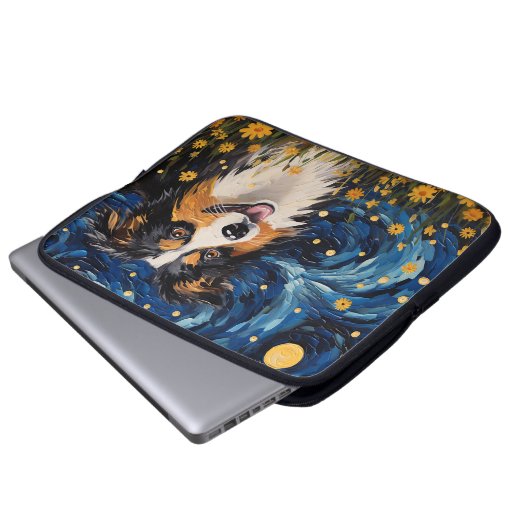 BRIGHT STARRY NIGHY MIT AUSTRALISCHEM SHEPHERHERHE LAPTOPSCHUTZHÜLLE (Vorne Knopf)