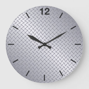 Bright Steel Diamondplate Pattern Große Wanduhr