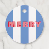 Bright Striped Blue Christmas 'Merry' Geschenkanhänger (Vorderseite)
