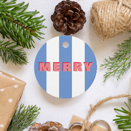 Bright Striped Blue Christmas 'Merry' Geschenkanhänger
