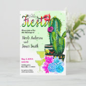 Bright Stripes Cactus & Succulents FIESTA WEDD Einladung (Stehend Vorderseite)