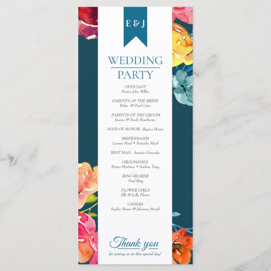 Bright Summer farbenfrohe blumenreiche Hochzeit Pr Programm (Rückseite)