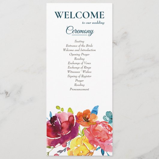 Bright Summer farbenfrohe blumenreiche Hochzeit Pr Programm (Vorderseite)