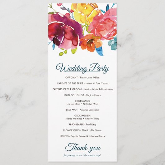 Bright Summer farbenfrohe blumenreiche Hochzeit Pr Programm (Rückseite)