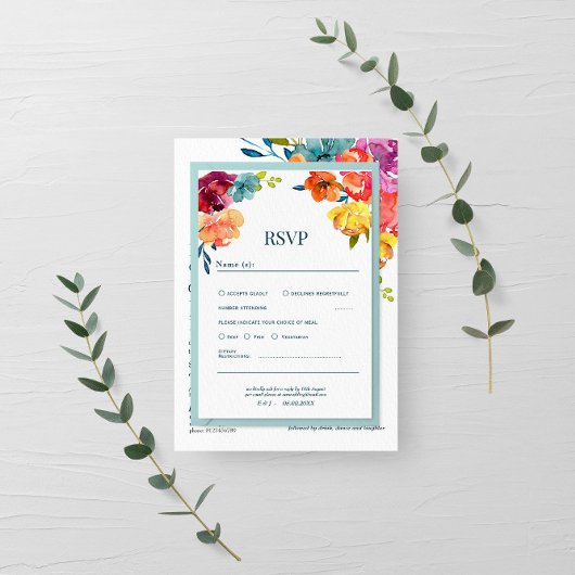 Bright Summer farbenfrohe blumenreiche Hochzeitska RSVP Karte