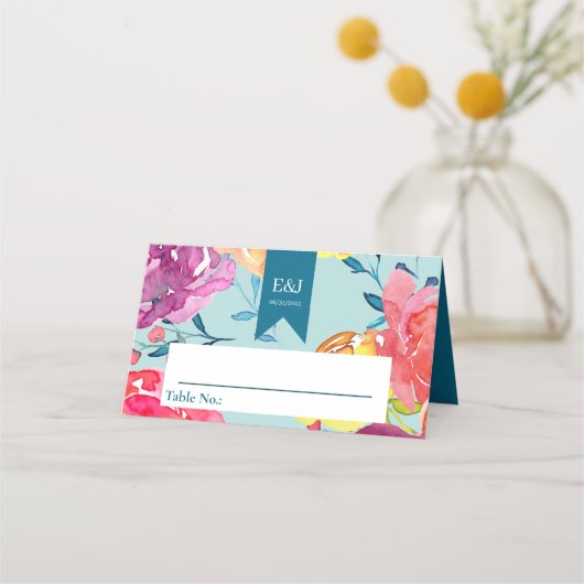 Bright Summer farbenfrohe Hochzeit Platzkarte (Vorderseite)