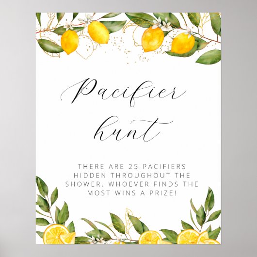 Bright Summer Lemon Baby Showdusche Schnuller Hunt Poster (Vorne)